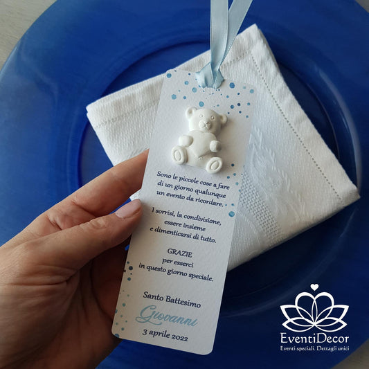 Segnaposto segnalibro con frase e gessetto orsetto