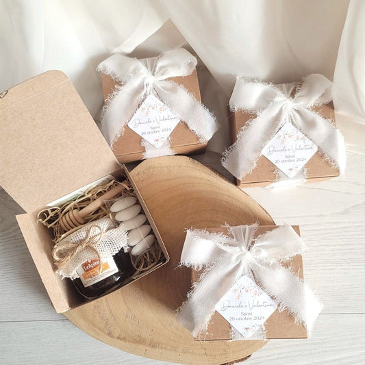 Box bomboniera elegante con miele - EventiDecor