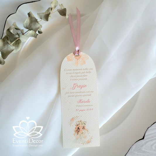 Segnaposto segnalibro sui toni del rosa cipria