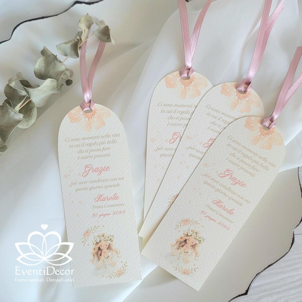 Segnaposto segnalibro grafica bimba e rose con frase
