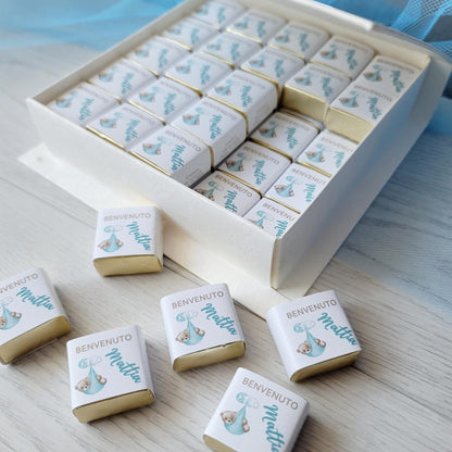 Box con 50 cioccolatini cremini personalizzati Nascita