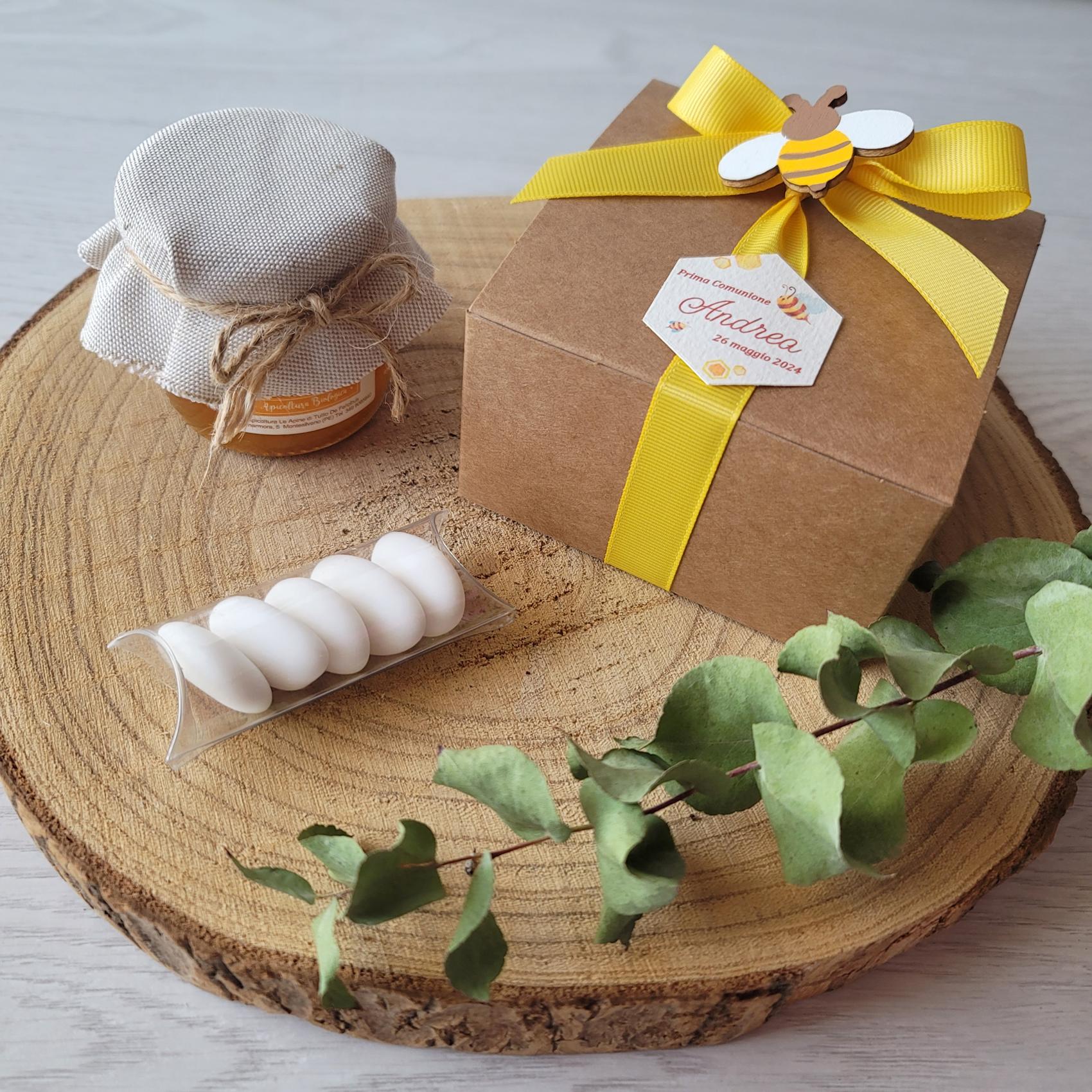 Box bomboniera Apina con miele e confetti - EventiDecor