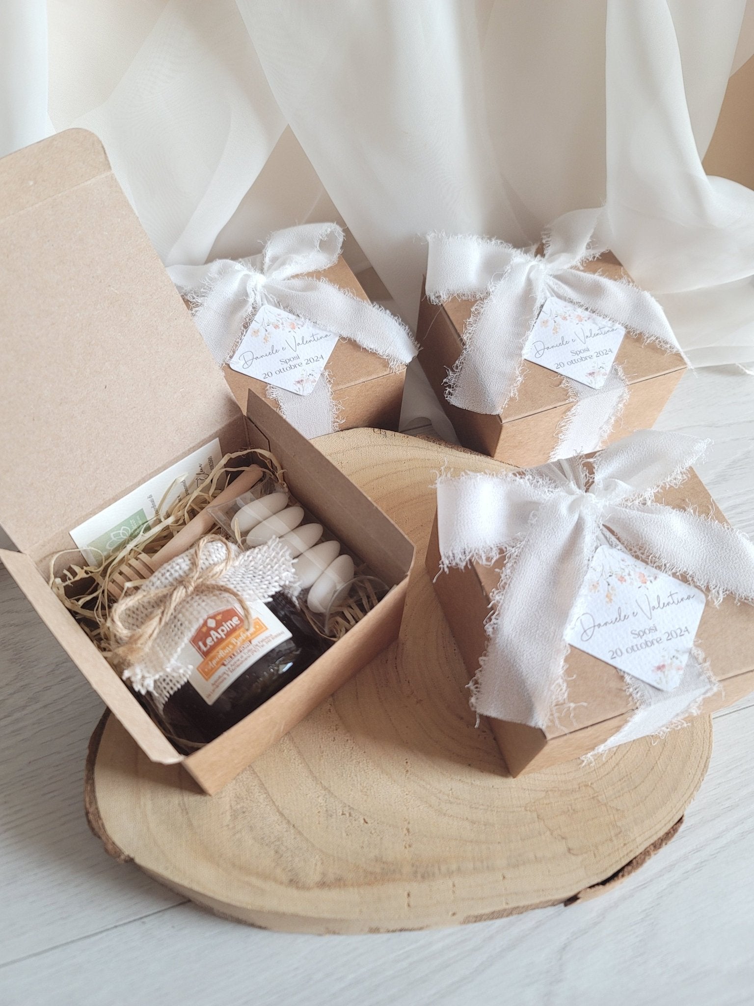 Box bomboniera elegante con miele - EventiDecor