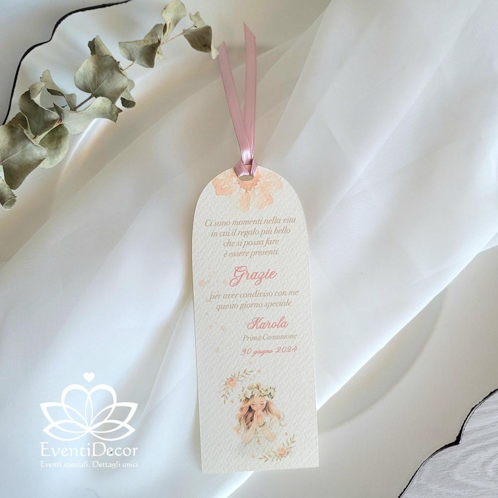 Segnaposto segnalibro grafica bimba e rose con frase